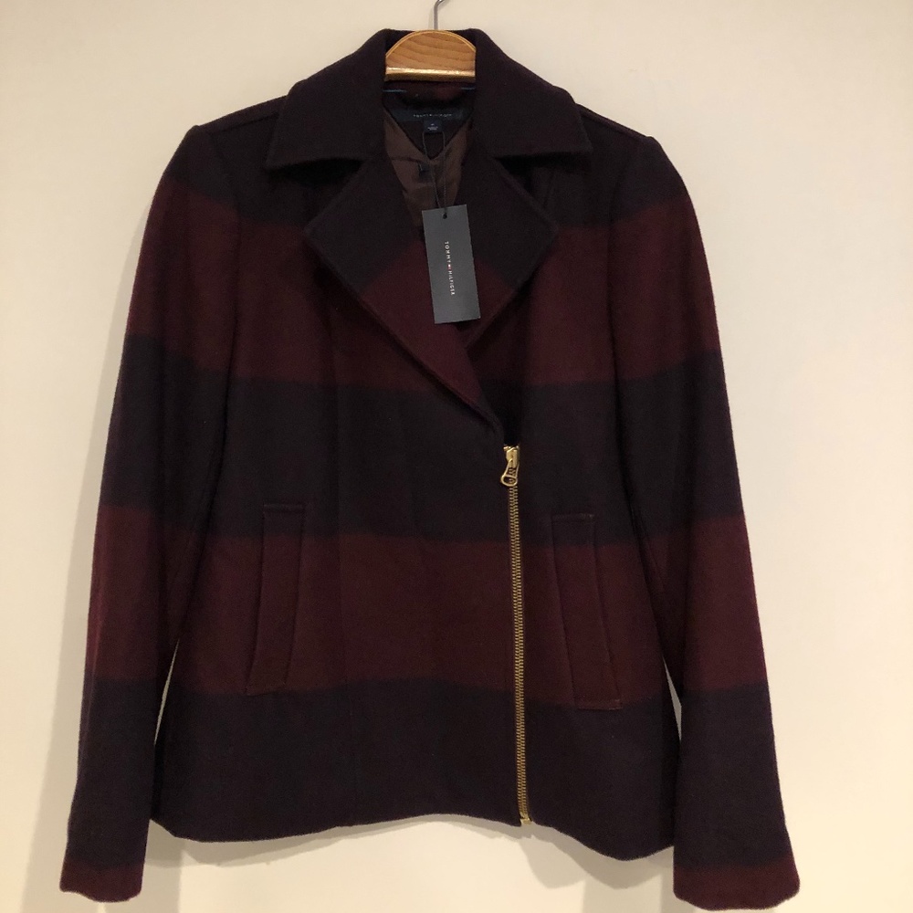 NWT Tommy Hilfiger M Burgundy Plaid  Wool Jacket